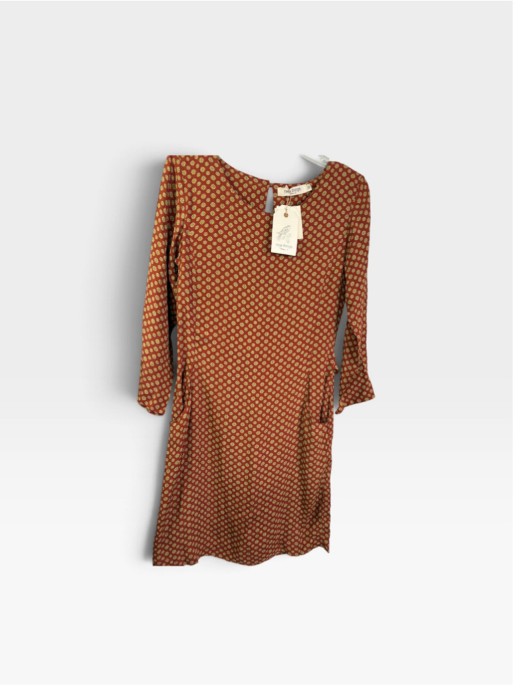 Nice Things by Paloma Women's Mini Dress Size S Rust Beige Patterned Long Sleeve